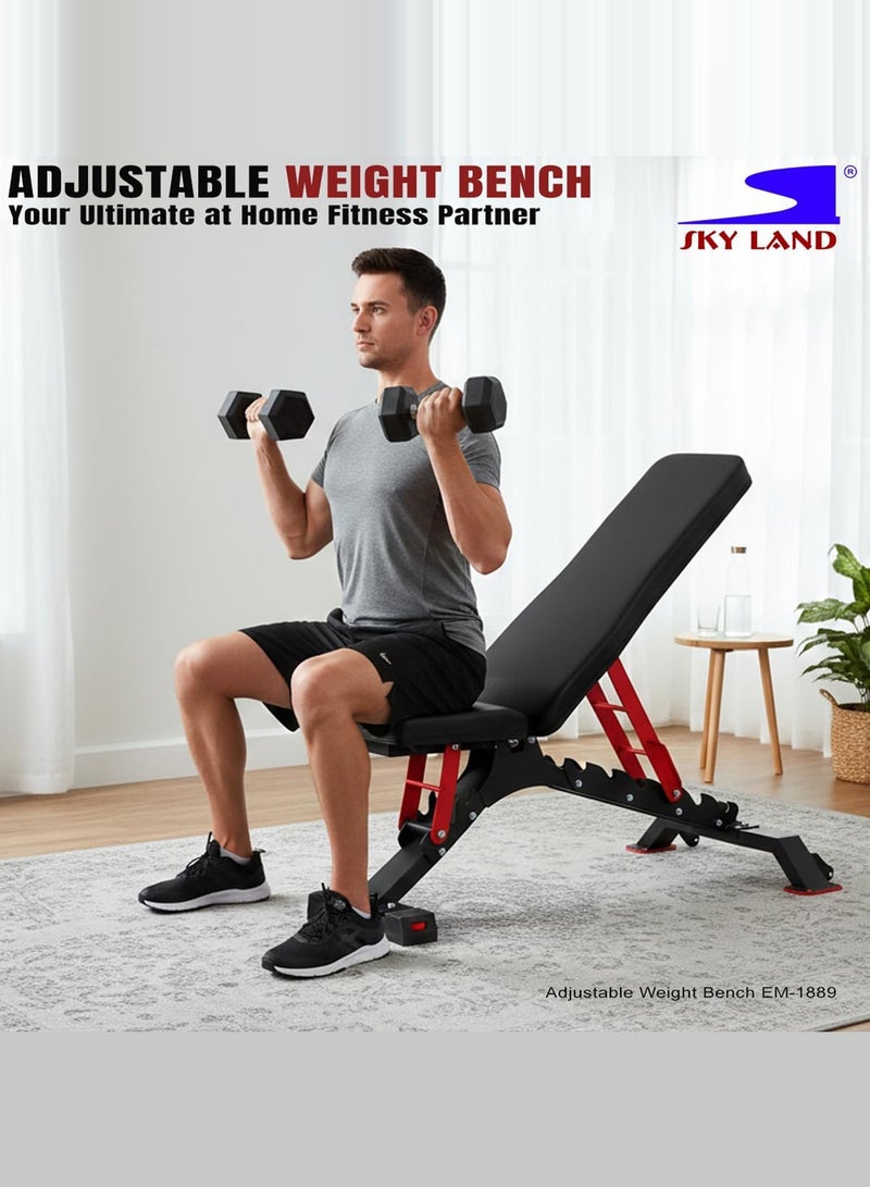 Sky Land Commercial Grade Adjustable Weight Bench 200KG Capacity – Heavy Duty Strength Training Equipment for Home Gym, Bodybuilding & Fitness | Multi-Position Incline Flat Decline Workout Bench - Image 2